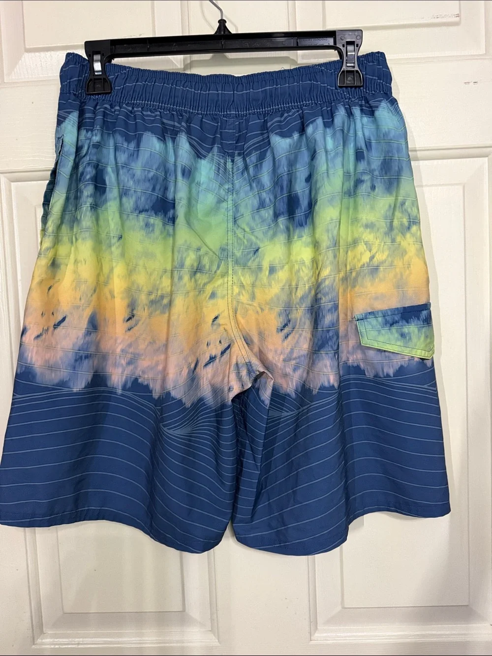 Men's Blue Tie-Dye Stripe Swim Trunks S